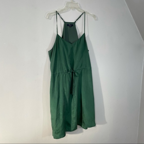 Madewell Apron Satin Silk Slip Dress Square Neck Spaghetti Straps Green - Picture 4 of 4